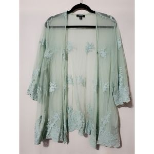 MINT GREEN EMBROIDERED MESH KIMONO